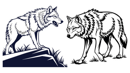 Collection of Detailed Wolf Silhouette Vectors