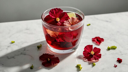Hibiscus Tea with Lime and Floating Petals