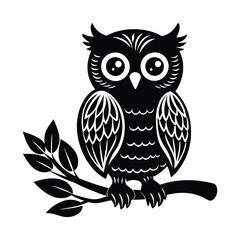 baby owl on branch vector illustration