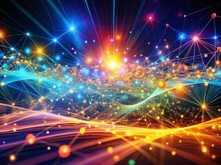Fototapeta premium Abstract Light Background, Connected Dots: AI Technology, Digital Data Flow, Network, Brain, Cloud Computing, Generative AI