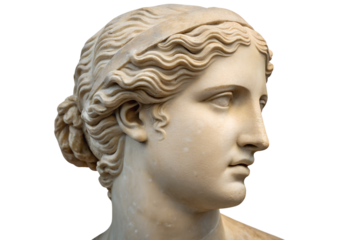 Gypsum copy of ancient statue Venus head isolated on transparent background