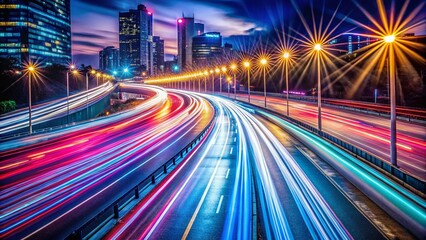 Fototapeta premium Abstract Long Exposure Light Trails, Urban Night Background Texture
