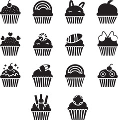 Different shape cupcakes in silhouette 