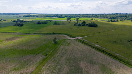 Naklejka premium Aerial View of Green Fields and Countryside