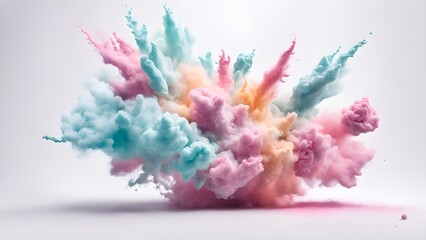Naklejka premium Abstract pastel pink, blue, and orange color explosion on white background.