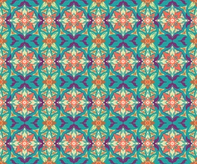 Geometric Flower Orange Green Violet Pattern