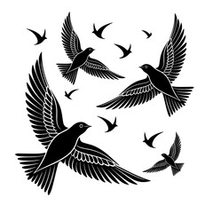 silhouette vector set flying birds illustration