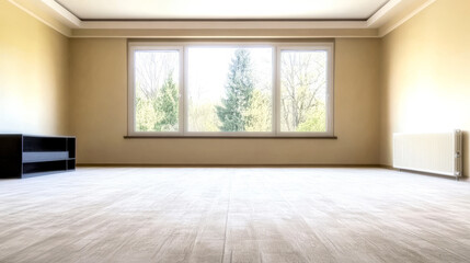 Obraz premium Spacious empty room with large windows and natural light in a modern setting