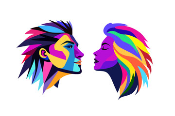 An Abstract Shapes of A Man and A Woman, clean vector illustration