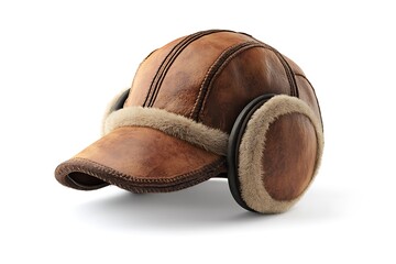 Vintage Bomber Hat with Ear Flaps, White Background