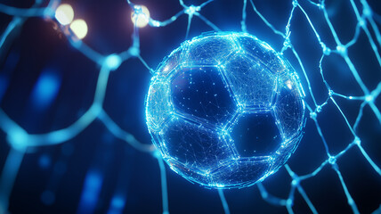 Glowing Blue Soccer Ball in a Digital Network
