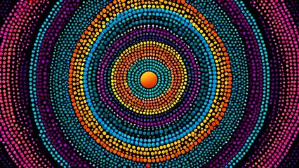 Aboriginal vibrant dot work abstract background with circles