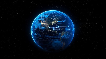 Fototapeta premium A close up of the Earth at night glowing blue light