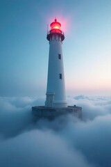Fog swirls around base of tall lighthouse tower, Fog, Lighthouse