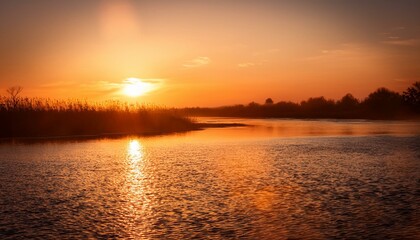 Naklejka premium Peaceful Riverbank Landscape Background