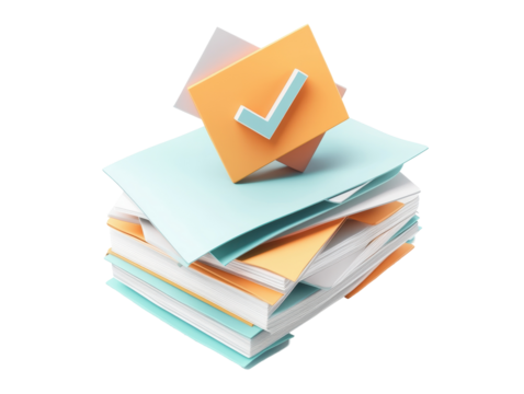 Isolated Stack of Papers with Checkmark