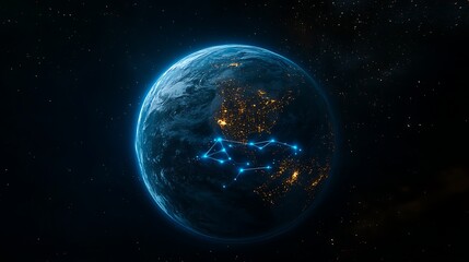 Obraz premium A close up of the Earth at night glowing blue light