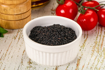 Black sesame seeds in the bowl