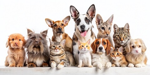Adorable Animal Collage: Cute Pets on White Background - Perfect for Cards & Prints