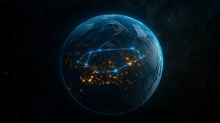 Obraz premium A close up of the Earth at night glowing blue light