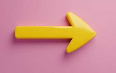 Bright yellow arrow on a pink background, perfect for directional signage, modern design, and vibrant visual communication.
