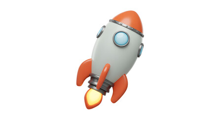 Obraz premium Cute Cartoon Rocket Launching 3D Render Illustration isolated on white background. Generative AI