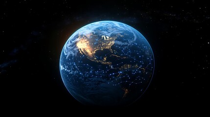 Obraz premium A close up of the Earth at night glowing blue light