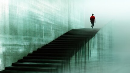 A sports man runs up the stairs outside his house, taken from an angle that shows dynamic slow motion blur