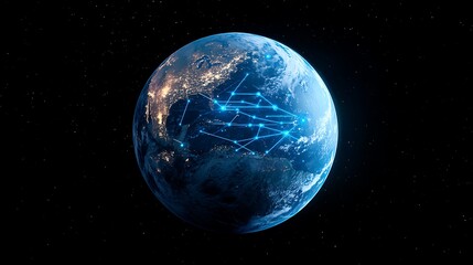 A close up of the Earth at night glowing blue light