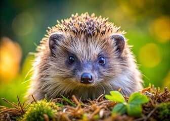 Naklejka premium Adorable Hedgehog Close-Up: Panoramic Wildlife Photography