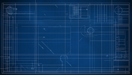 
Blue blueprint-style background with grid lines, vector illustration