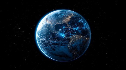 Naklejka premium A close up of the Earth at night glowing blue light