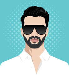 1538_Handsome bearded young man wearing white shirt and dark sunglasses