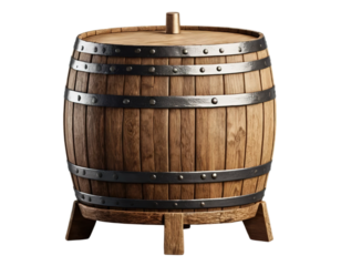 Wooden oak barrel isolated on transparent or white background, png