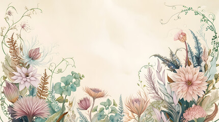 Flowers and plants. Hand drawn floral collection with flowers and leaves.