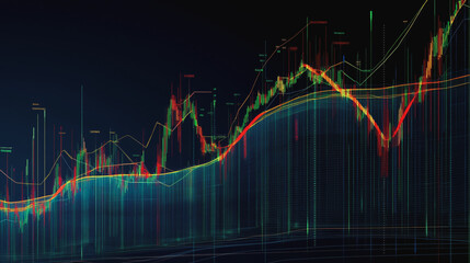 Abstract dark blue background with Colorful charts and graphs with statistics to innovative analyze business potential and forecast future development of companies growth.