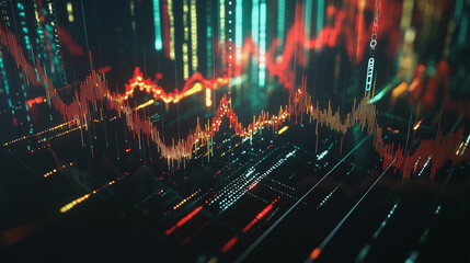 Fototapeta premium Abstract dark blue background with Colorful charts and graphs with statistics to innovative analyze business potential and forecast future development of companies growth.