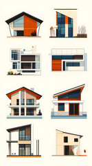 Obraz premium An assortment of vector graphics depicting various types of architecture.