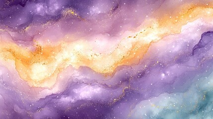 Fototapeta premium Abstract Purple Gold Galaxy Art Print Alcohol Ink Painting