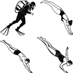 Diving bundle line art and illustrator eps
