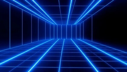 Abstract Blue Neon Grid Corridor Design
