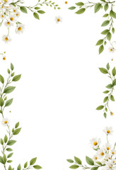 Fototapeta premium White flowers and green leaves border with transparent background