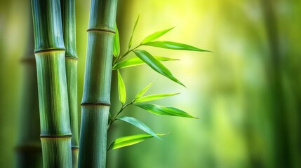 Close up of beautiful bamboo stems and leaves in nature, highlighting eco-friendly concepts