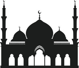 Elegant Islamic Mosque Silhouette Vector with Domes and Minarets