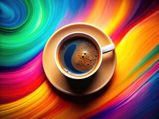 Coffee Cup Top View - Colorful Background - Hot Drink - AI Art