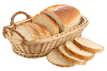 Basket with sliced bread loaves isolated on transparent or white background
