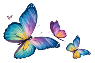 Soaring colorful butterflies isolated on transparent or white background, png
