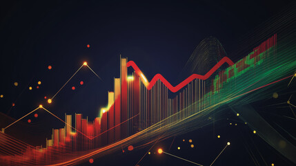 Naklejka premium Abstract dark blue background with Colorful charts and graphs with statistics to innovative analyze business potential and forecast future development of companies growth.