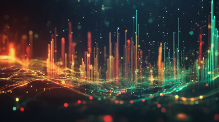 Fototapeta premium Abstract dark blue background with Colorful charts and graphs with statistics to innovative analyze business potential and forecast future development of companies growth.