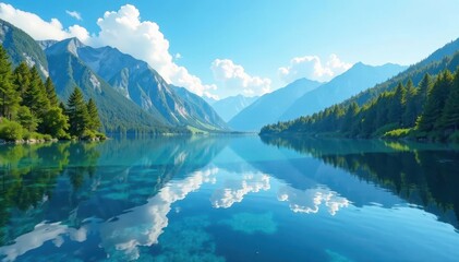 Azure lake's mirror-like surface, simple natural backdrop, watery, scene, picture